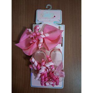 NWT Toby Me Barefoot Sandals and Head Bow Baby Infant Girls Pink Ribbons